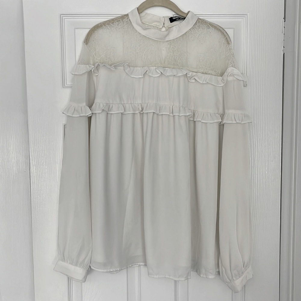 Fashion Union Ruffle Blouse with Lace Detailing